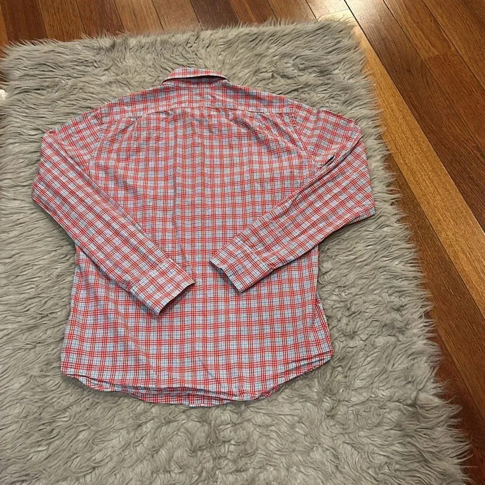 Jcrew light weight red and blue plaid‎ long sleeve cotton button front shirt